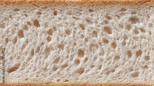 ふんわりとした食パンの断面。パンの質感や気泡の詳細なクローズアップ素材。