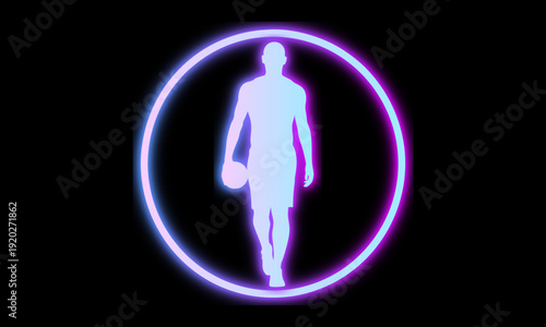 Neon Figure Walking Within Glowing Circle Digital Art