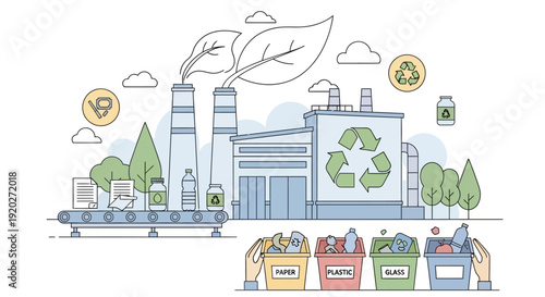 Recycling Facility with Waste Management Illustration.