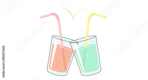 Two Colorful Drinks with Straws.