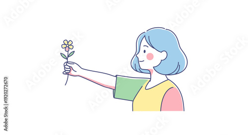 Woman Holding Flower in Hand Outdoors.