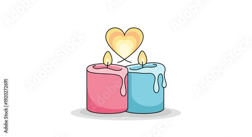 Candle Illustration with Heart and Wax.