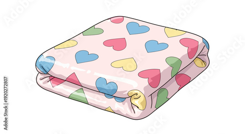 Colorful Heart Patterned Blanket Folded Neatly.