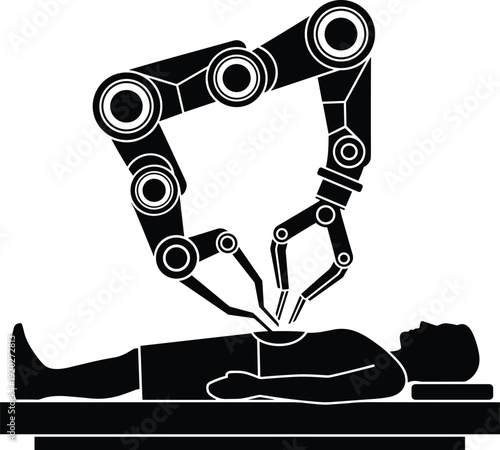 Robotic surgical arm, medical operation table, precision healthcare technology, advanced automation, patient treatment illustration, modern surgery robotics, hospital innovation, digital medical