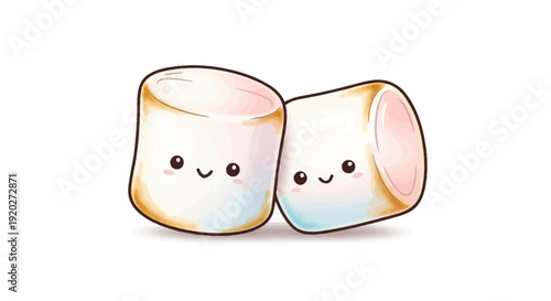 Two Cartoon Marshmallows with Happy Faces.