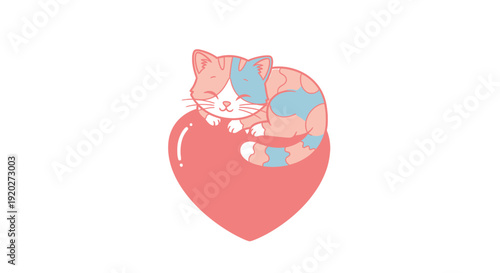 Cat Sleeping on Heart Illustration.