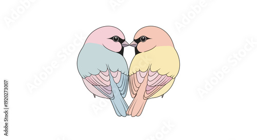 Illustration of Two Birds Touching Beaks Together.