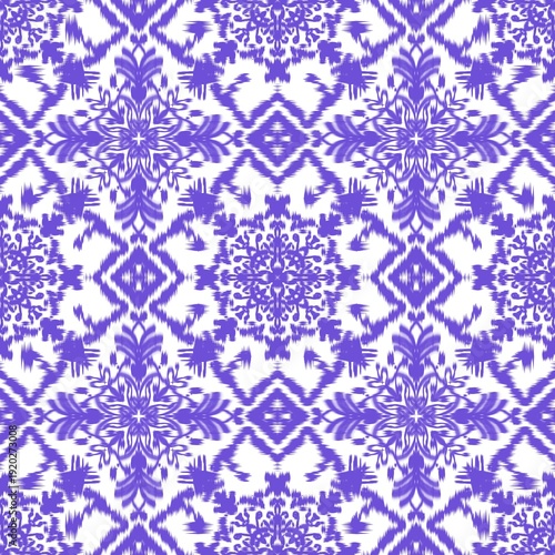 Minimalist pastel purple ikat seamless pattern with elegant floral motifs 