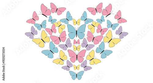 Colorful Butterflies Forming Heart Shape.
