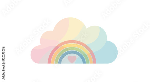 Rainbow Illustration with Pastel Colored Clouds.