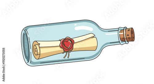 Message in a Bottle with Red Wax Seal.
