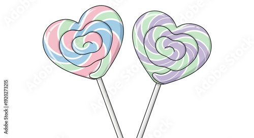Colorful Heart Shaped Lollipops Illustration.