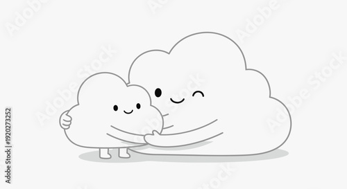 Smiling Cartoon Clouds Hugging Each Other.