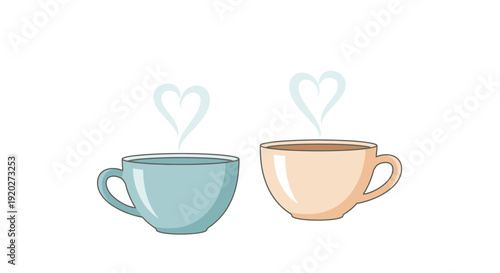 Two Coffee Cups with Heart Shaped Steam.