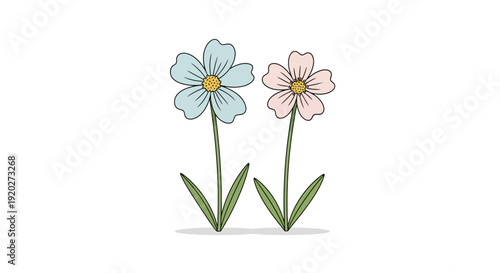 Simple Digital Illustration of Two Flowers.