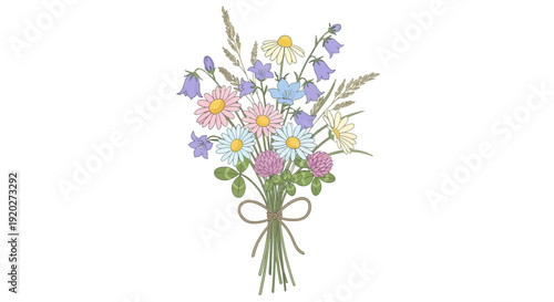 Colorful Bouquet of Wildflowers and Greenery.