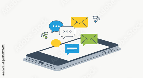 Messaging Communication on Smartphone, Technology Vector Illustration, Digital Environment, Isometric View, Mobile Connectivity Concept