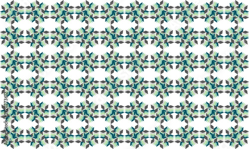 seamless pattern with shapes, green diamond net, ring hexagon block on white background, design for fabric print or t-shirt paint screening