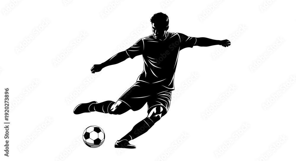 Fototapeta premium Soccer Player Kicking Ball Silhouette.