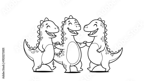 Three Cartoon Dinosaurs Dancing Together.