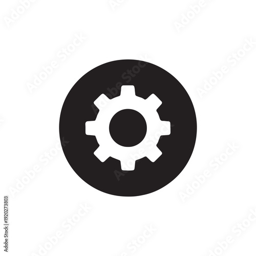 Gear Icon Vector Illustration with Eight Teeth Inside Black Circle