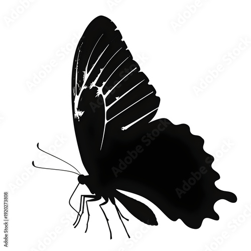 Butterfly in Flight Detailed Black Silhouette Isolated on White Background High Resolution Clean Lines Printable Design for Logo Branding T Shirt Tattoo Stencil Clipart Icon and Wall Art