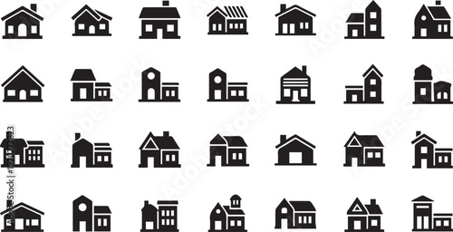 Home Exterior and Property Icons – Real Estate Solid Vector Collection