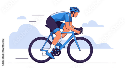 Man Riding Blue Bicycle Fast.