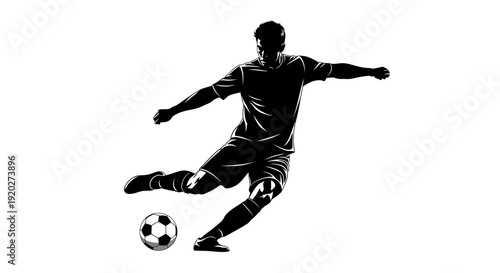 Soccer Player Kicking Ball Silhouette.