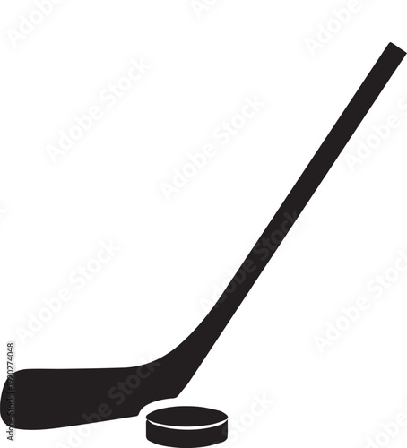 Professional Ice Hockey Stick and Puck Sports Silhouettes