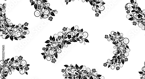 Black and white floral decorative wreaths.