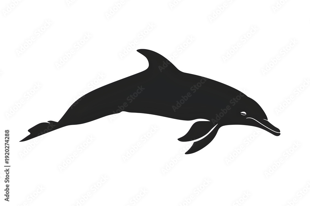 Obraz premium Dolphin Bold Detailed Black Silhouette Isolated on White Background High Resolution Clean Lines Printable Design for Logo Branding T Shirt Tattoo Stencil Clipart Icon and Wall Art