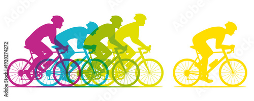 Banner of cyclists competing in a cycling race. Colorful silhouettes. Hand-drawn illustration.