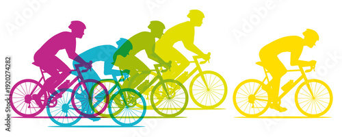 Banner of cyclists competing in a cycling race. Colorful silhouettes. Hand-drawn illustration.