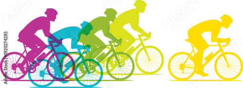 Banner of cyclists competing in a cycling race. Colorful silhouettes. Hand-drawn vector illustration II.