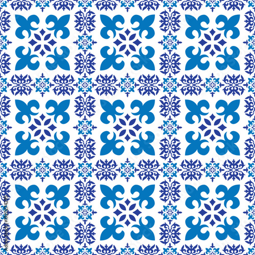 Talavera pattern. Indian patchwork. Azulejos portugal. Turkish ornament. Moroccan tile mosaic. Ceramic tableware, folk print. Spanish pottery. Ethnic background. Mediterranean seamless  wallpaper.