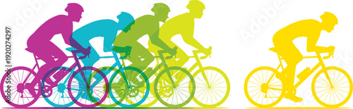 Banner of cyclists competing in a cycling race. Colorful silhouettes. Hand-drawn vector illustration.