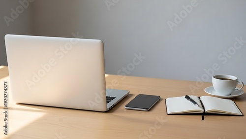 Minimal Laptop Computer on Clean Office Desk for Remote Work and Home Office Workspace Concept
