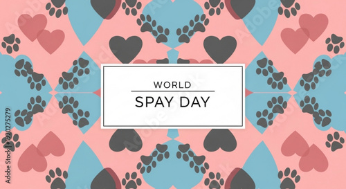 World spay day awareness background with hearts and paw prints pattern