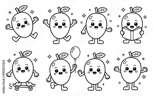 Cute Fruit Characters Set Doing ActivitiesVector Illustration