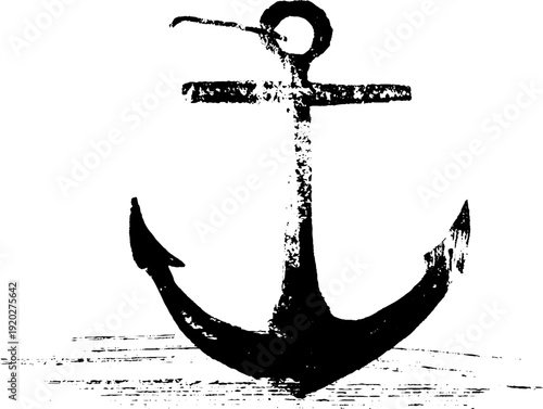 Nautical anchor with banner in high contrast black and white ink style