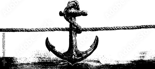 Nautical anchor with rope in high contrast ink art - nautical design for prints and posters