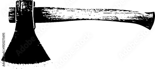 Minimalist axe silhouette illustration in high contrast black and white ink
