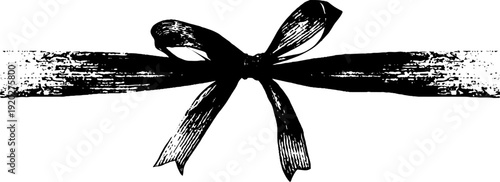 High contrast black and white bow and banner ink illustration for vintage design