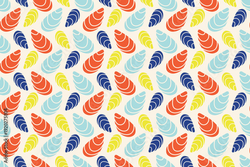 Hand drawn sea animals seamless pattern. Mediterranean wall art with seashells. La dolce vita background. Hand drawn doodle Seafood elements in Italian style. Vector flat illustration