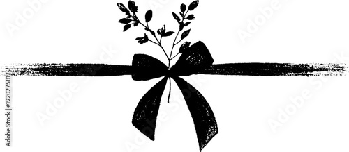 Elegant bow and laurel wreath ink design for decorative and holiday crafts
