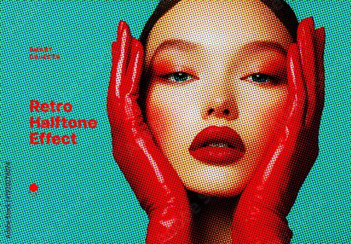 Retro Halftone Photo Effect Mockup