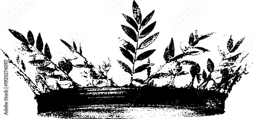 Regal laurel leaves and crown high contrast ink design for retro illustrations