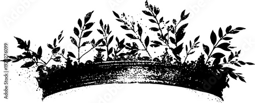 Elegant crown and laurel wreath in high contrast black and white ink illustration for design and decoration