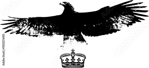 Majestic eagle and crown high contrast black and white ink artwork for design projects